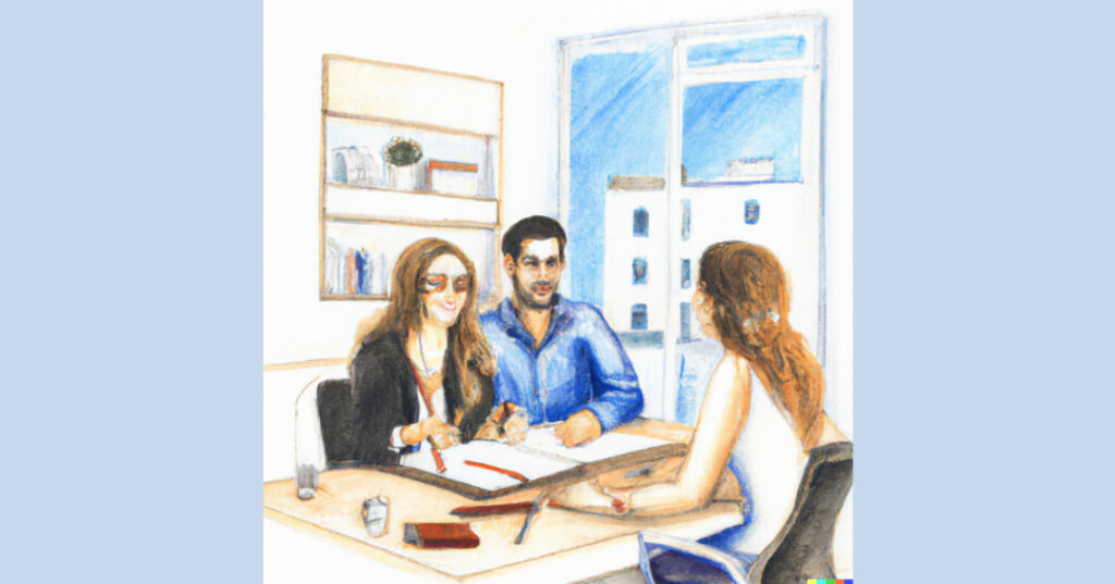 Experienced real estate agent presenting market data and neighborhood insights, showcasing their expertise in the home buying process.