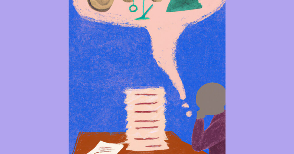 home seller accepting an offer from a potential buyer, with checklist and scale in thought bubble representing consideration for the deal